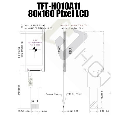 0.96 بوصة نوع شريط TFT LCD ، SPI Sunlight Readable TFT 350cd / m2