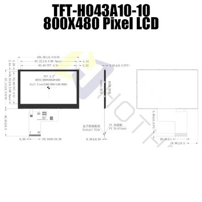 ضوء الشمس قابل للقراءة 4.3 بوصة شاشة TFT LCD 800x480 بكسل TFT-H043A10SVIST6N40