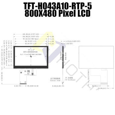3.3V مقاومة LCD 4.3 بوصة ، 800x480 LCD TFT 4.3 بوصة TFT-H043A10SVIST5R40