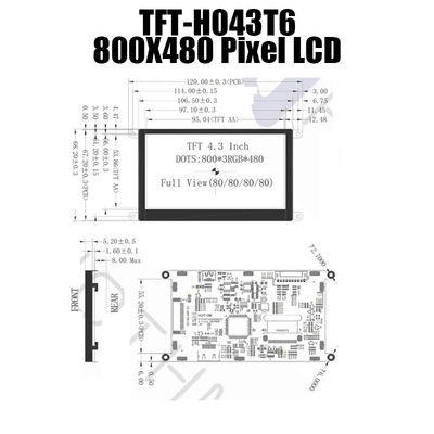 شاشة عرض LCD HDMI مقاس 4.3 بوصة 800 × 480 للأدوات TFT-043T6SVHDVN20Z