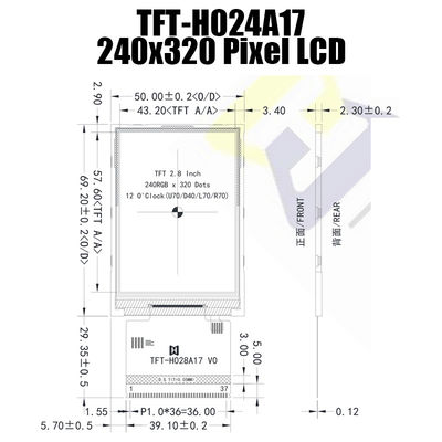 شاشة عرض MCU مقاس 2.8 بوصة TFT LCD 240x320 نقطة 250cd / M2 مع IC ST7789 TFT-H028A17QVTST2N37