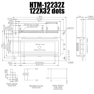 122X32 شاشة LCD رسومية لوحدة STN مع إضاءة خلفية بيضاء HTM12232Z