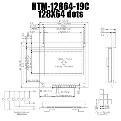 128X64 FSTN وحدة جرافيك LCD مع إضاءة خلفية بيضاء HTM12864-19C