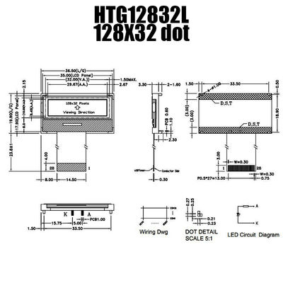 128X32 جرافيك COG LCD ST7567 | شاشة STN + بإضاءة خلفية بيضاء / HTG12832L