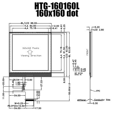160X160 Square COG LCD وحدة عرض FSTN مع إضاءة خلفية بيضاء جانبية HTG160160L