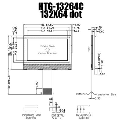 وحدة COG LCD الصناعية 132 × 64 ، شاشة LCD SPI متينة HTG13264C