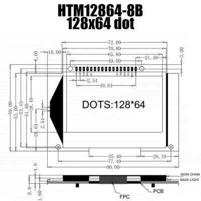 شاشة عرض LCD رسومية 128X64 SPI ، ST7565R شاشة LCD صفراء 128x64