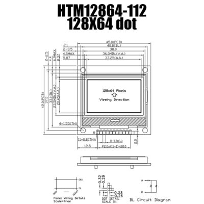 11PIN Graphic LCD Module متوافق مع RoHS شاشة الكريستال السائل