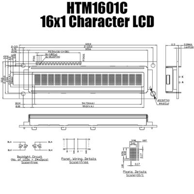 وحدة LCD أحادية اللون 1X16 مع واجهة MCU HTM1601C