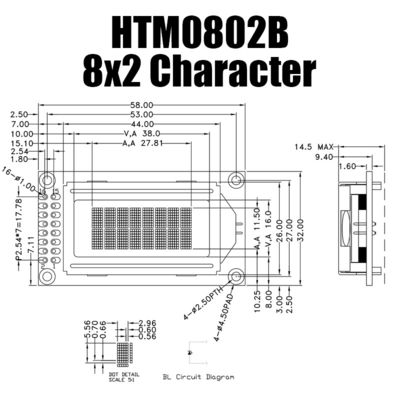 مخصص STN 8X2 حرف LCD عرض أصفر أخضر 16PIN قياسي COB