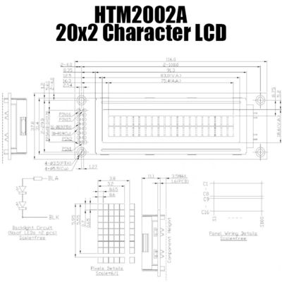 20x2 MCU حرف LCD وحدة عملية مع إضاءة خلفية خضراء HTM2002A