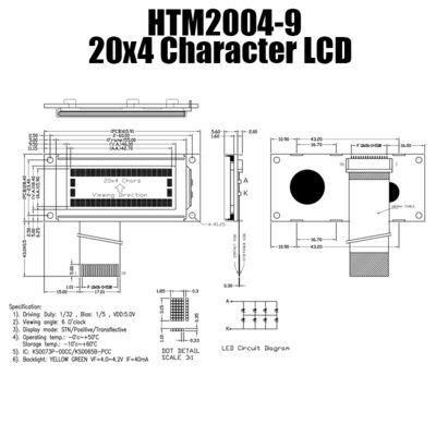4X20 وحدة شاشة LCD بيضاء رفيعة للصناعة HTM2004-9