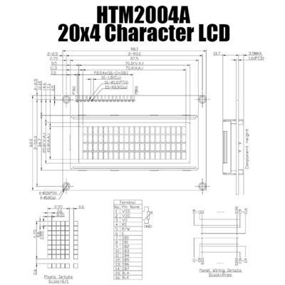 شاشة LCD بأحرف الأجهزة مقاس 20 × 4 5 × 8 مع المؤشر HTM-2004A