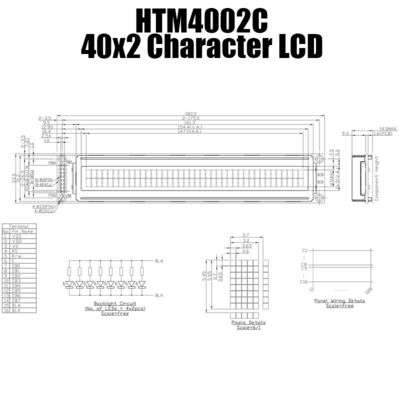 شاشة LCD ذات الأحرف الصناعية 5 فولت 40 × 2 8 بت HTM4002C