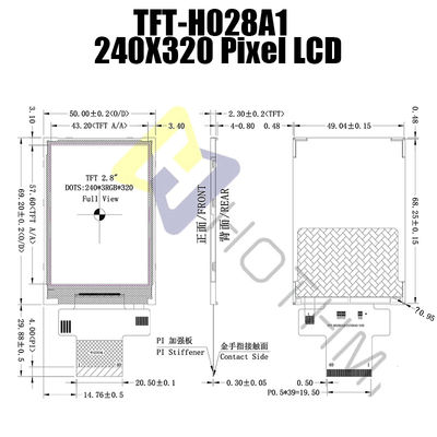 الأدوات 240x320 2.8 &quot;TFT Display SPI Interface 250cd / m2