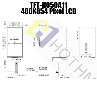 شاشة TFT LCD رأسية مقاس 5 بوصات 480x854 نقطة IC ST7701S / TFT-H050A11FWIST5N20