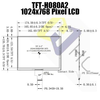 8 بوصة 1024 × 768 شاشة ملونة تعمل باللمس IPS TFT HX8282A HX8695 TFT-H080A2XGTHX3N40