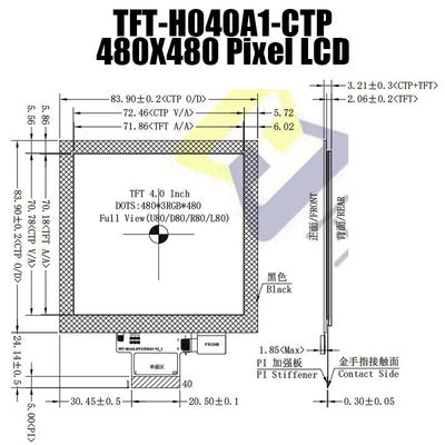 4.0 بوصة 480x480 شاشة عرض مربعة TFT Lcd وحدة IPS SPI FT6336U مع شاشة Pcap