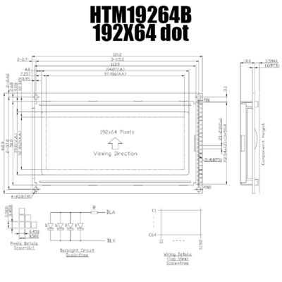 192X64 KS0108 شاشة عرض LCD رسومية مع إضاءة خلفية بيضاء HTM19264B