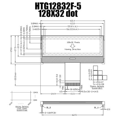 128X32 جرافيك COG LCD ST7565R | شاشة FSTN + مع إضاءة خلفية بيضاء / HTG12832F-5