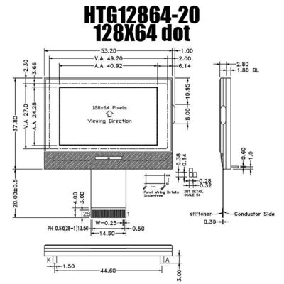 وحدة MCU الرسومية COG LCD 128X64 ST7565R FSTN عرض HTG12864-20