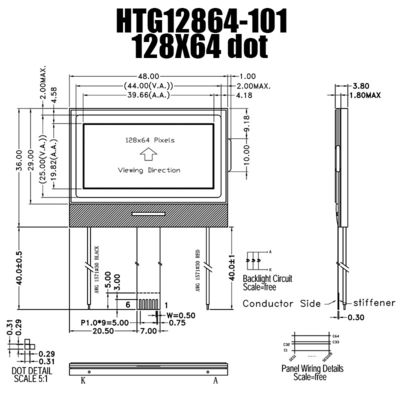 شاشة LCD COG بحجم 128 × 64 ، وحدة شاشة LCD للرسومات UC1601S HTG12864-101