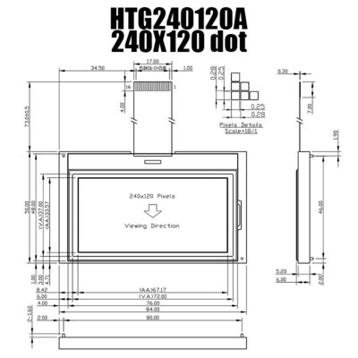 240X120 LCD وحدة TFT جرافيك مع إضاءة خلفية بيضاء جانبية HTG240120A