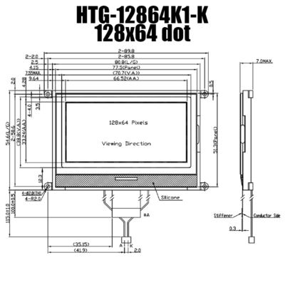 128X64 شاشة LCD COG ، شاشة LCD عاكسة رمادية إيجابية HTG12864K1-K