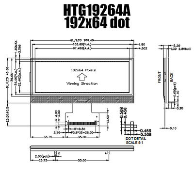192X64 36PIN وحدة رسومات LCD ، شريحة IST3020 على شاشة زجاجية HTG19264A