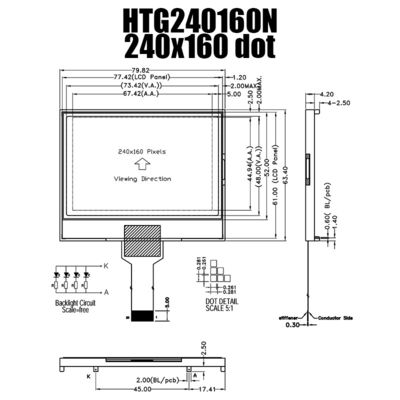 وحدة عرض رسومية LCD 240x160 ST7529 مع إضاءة خلفية بيضاء جانبية HTG240160N
