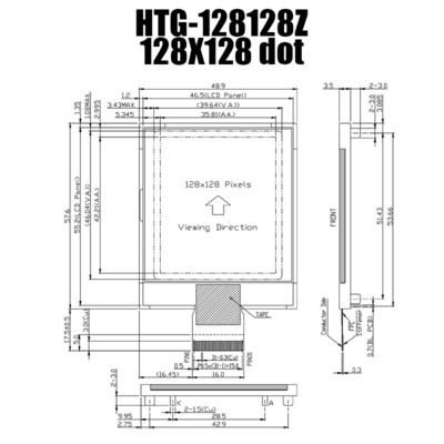 128X128 وحدة جرافيك COG LCD SSD1848 STN-Grey Display HTG128128Z
