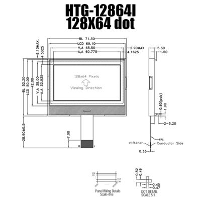 شريحة 128X64 SPI على شاشة LCD زجاجية مع إضاءة خلفية بيضاء جانبية HTG12864I