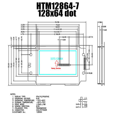 128X64 SPI Graphic LCD Module ST7565R مع إضاءة جانبية بيضاء HTM12864-7