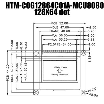 128X64 Dots Graphic FSTN COB LCD Module مع إضاءة خلفية بيضاء
