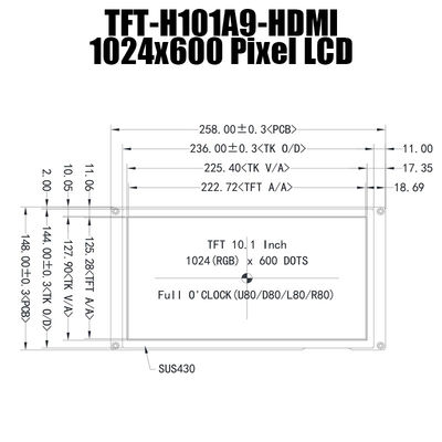 شاشة 10.1 بوصة HDMI IPS 1024x600 TFT LCD ضوء الشمس يمكن قراءتها مع Raspberry Pi