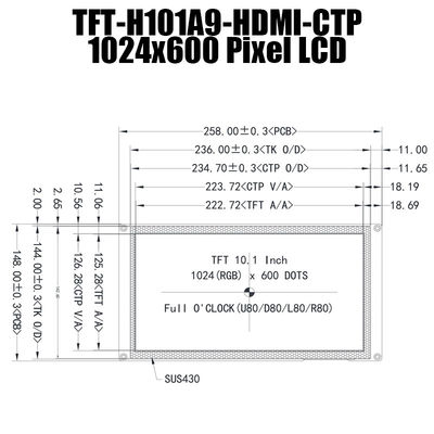 شاشة 10.1 بوصة HDMI IPS 1024x600 TFT LCD تعمل باللمس بالسعة مع Raspberry Pi